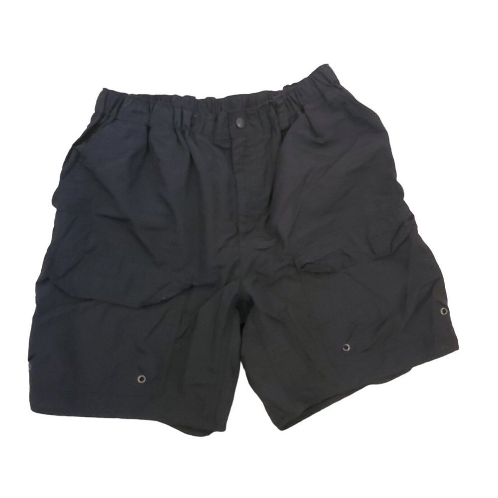 REI Mens Black Nylon Cargo Shorts Elastic Waist Flap‎ Pockets 8" Inseam Sz Large